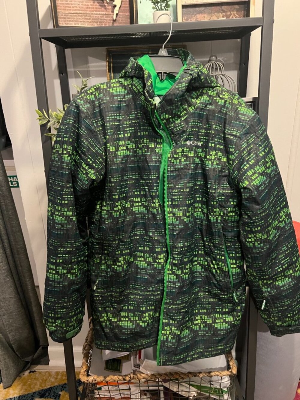 Columbia XL Omni-Heat Winter Jacket Green Black Hooded Outgrown System
